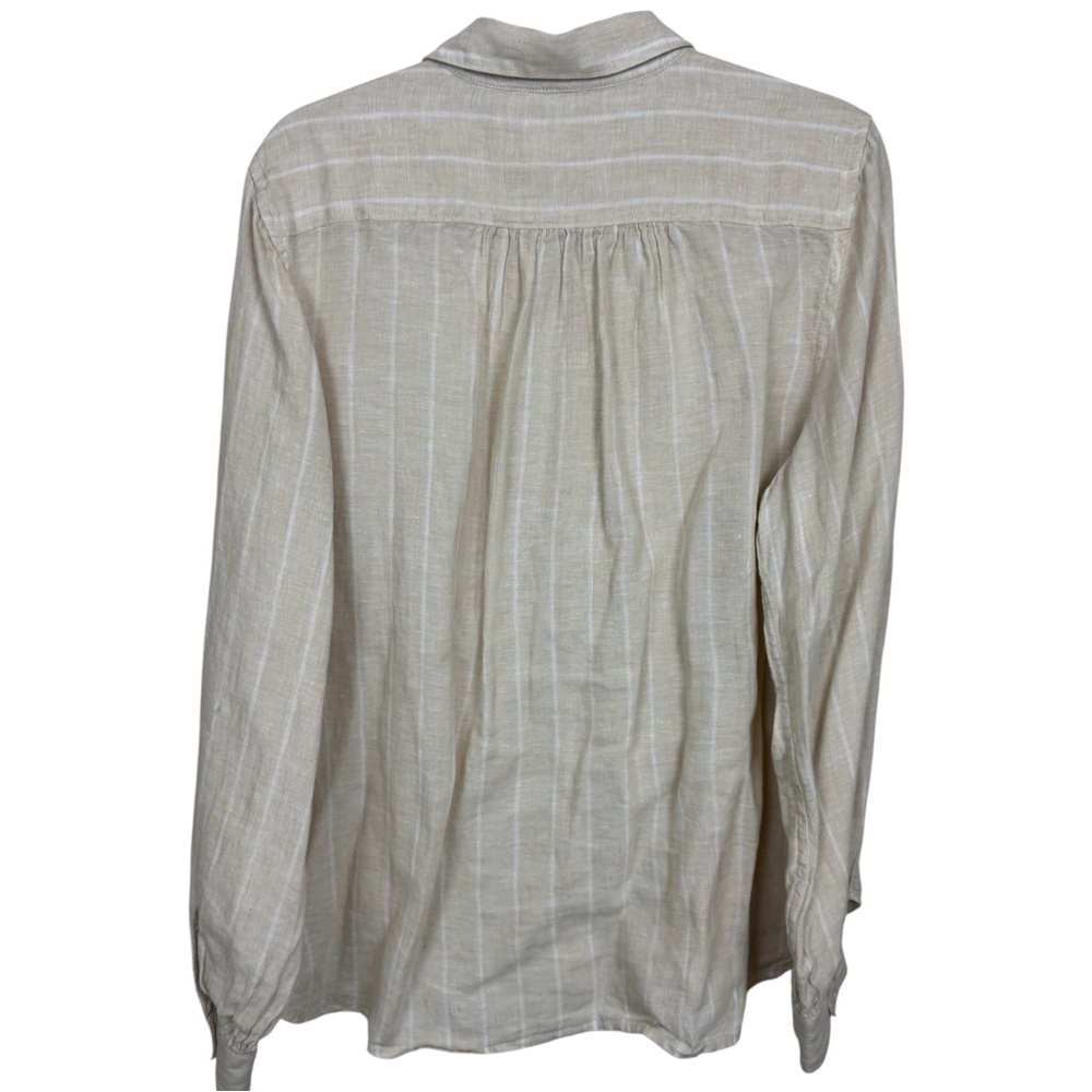 Lands End Womens beige striped long sleeve button down 100% Linen shirt XL - Picture 2 of 6